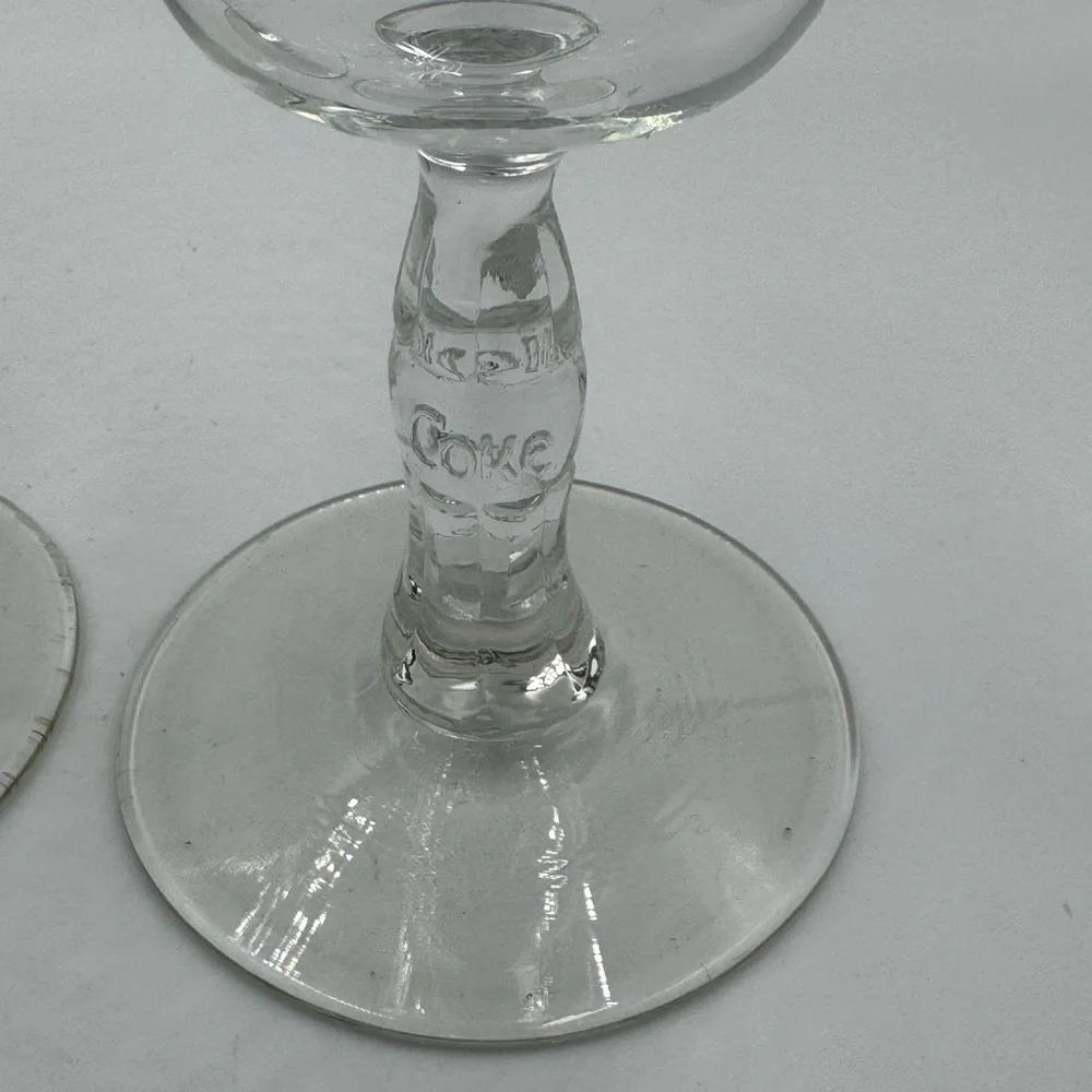 3 Clear “Coke” Pedestal Glasses Unique